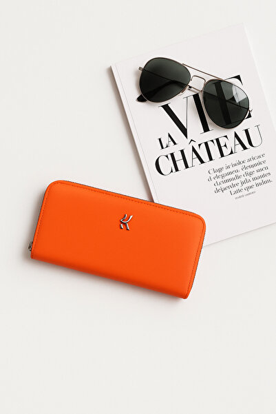 Marka  Orange Bloom Turuncu Fermuarlı Büyük Boy Kadın Cüzdan Juvis Bag