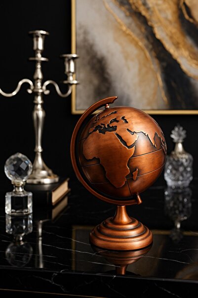HediyeFilesi Ofis ve Ev Dekoru için Metal Dünya Küresi Bronz – Masaüstü Süs, ...