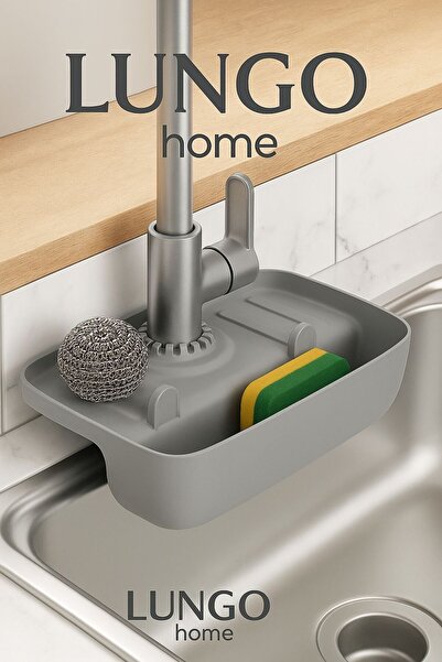 lungo home حامل الإسفنجة فوق الصنبور - جهاز تنظيم حوض المطبخ من السيليكون