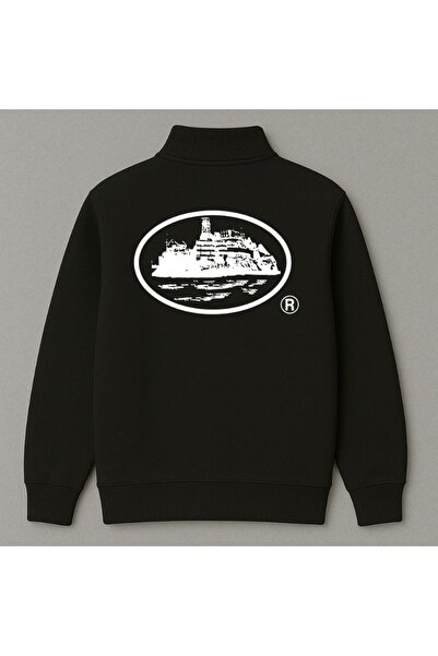 Elvino Hanorac unisex pentru femei/bărbați, cu fermoar pe jumătate, cu imprimeu Crtz, în stil stradal, cu 3 fire groase, de iarnă