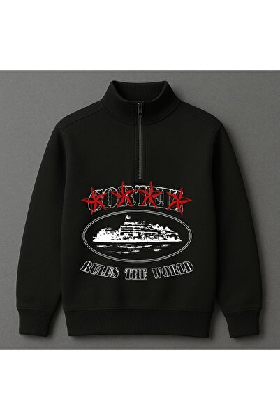 Elvino Hanorac unisex pentru femei/bărbați, cu fermoar pe jumătate, cu imprim...