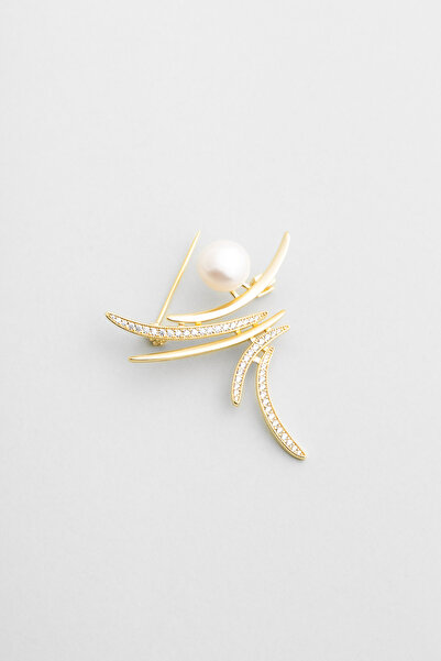 So CHIC... Liora İnci 18 Ayar Sarı Altın Kaplama Gümüş Broş