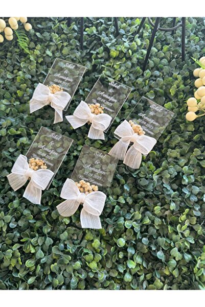 Söz,nişan, Nikah, Kına Hediyesi ,şeffaf pleksi Söz Nişan Beyaz Kurdeleli Magnet (20Adet)