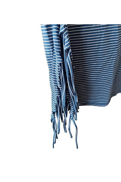 Namaste Vintage Blue Striped Side Slit Tassel Beach Dress