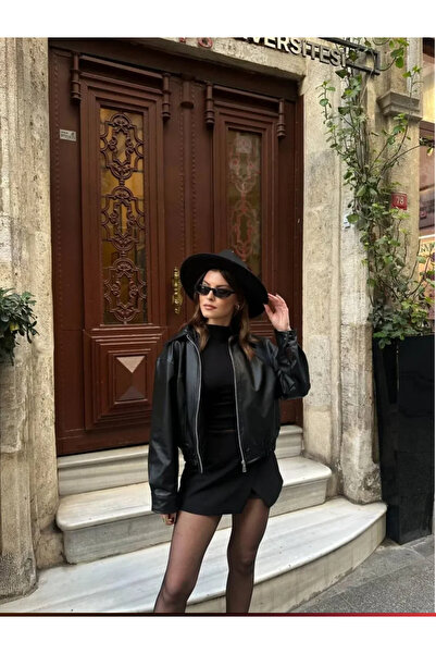 Renvo butik Jachetă de damă cu aspect de piele, scurtă, roșu claret croială supradimensionat