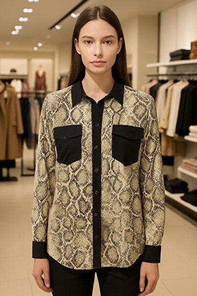 DeYeDe Women's Snake Patterned Viscose Shirt