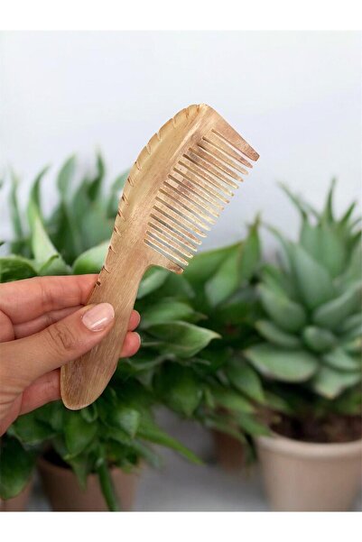 Jollin Χτένα από κόκκαλο 100% χειροποίητη φυσική χτένα με κέντημα από κόκκαλο Χτένα από κέρατο σιβάς με λαβή καφέ