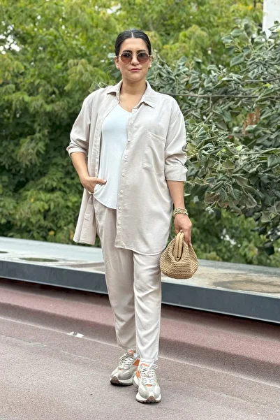 Suziş 100% Cotton Oversized Shirt and Pants Set Cr1181