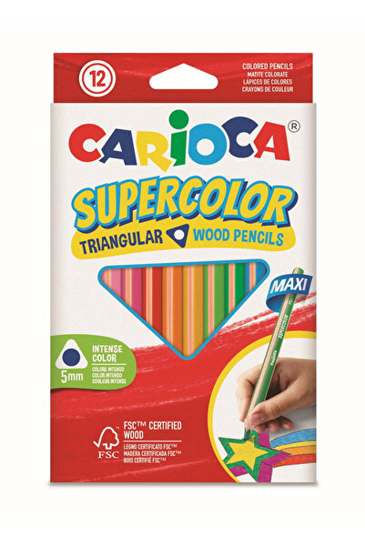 carioca SUPERCOLOR MAXI ÜÇGEN KURU BOYA KALEMİ 12'Lİ %100 AHŞAP PREMIUM KALİTE