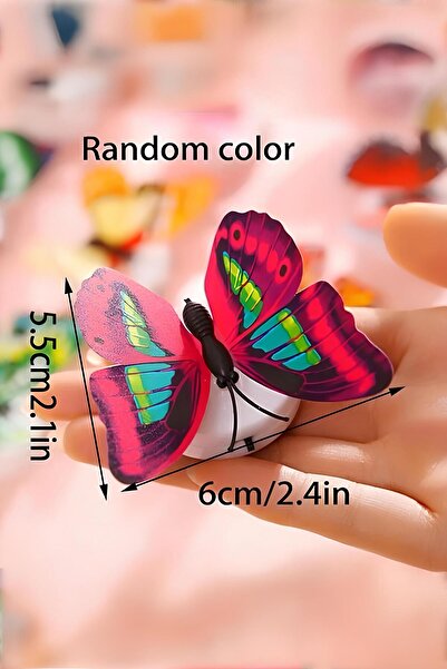 BERŞUNA Butterfly 5 Adet Pilli Yapışkanlı Çok Renkli Dekoratif Led Duvar Apliği