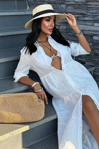 THE VOLER Kimberly Fistolu Uzun Elbise -BEYAZ