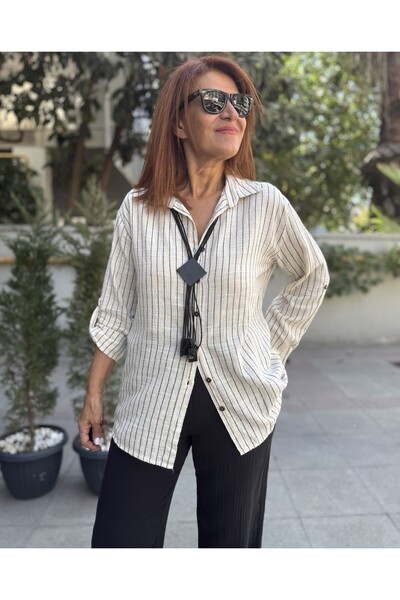 DenizEge Cămașă din bumbac cu dungi negre