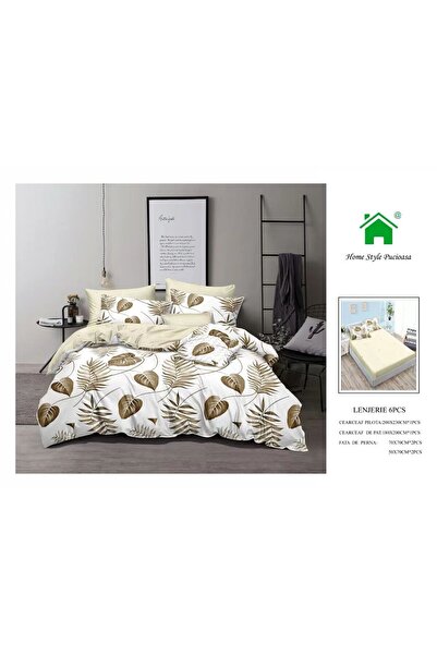 FIONNA.RO Λευκά είδη κρεβατιού με ελαστικό - Κρεμ με φύλλα