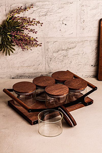 Snippy Trade 6'lı Ahşap Vakumlu Kapaklı Tepsili Cam Kahvaltılık Cam Kase 305 ml