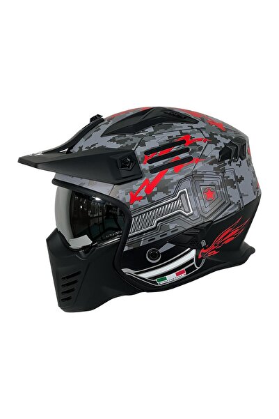 Sway - FS-X2 TROOPER FULLFACE KASK - SİYAH KIRMIZI GRİ - MEDİUM BEDEN