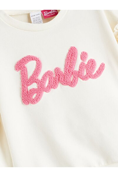 LC Waikiki LCW baby YENİ SEZON Bisiklet Yaka Bar-bie Baskılı Kız Bebek Sweatshirt Ve Tayt 2'li Takım
