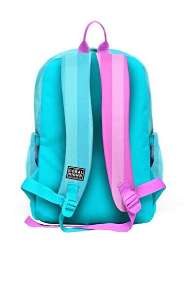 Coral High Kids Turkuaz Pembe Çizgili Çelik Termoslu Kız Çocuk İlkokul Çanta Seti -Beş Parçalı Set