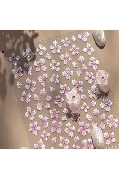 AEÇTASARIM 1 Adet Pembe Çiçekli Holografik Etkili Tırnak Süsleme Stickerı, Na...