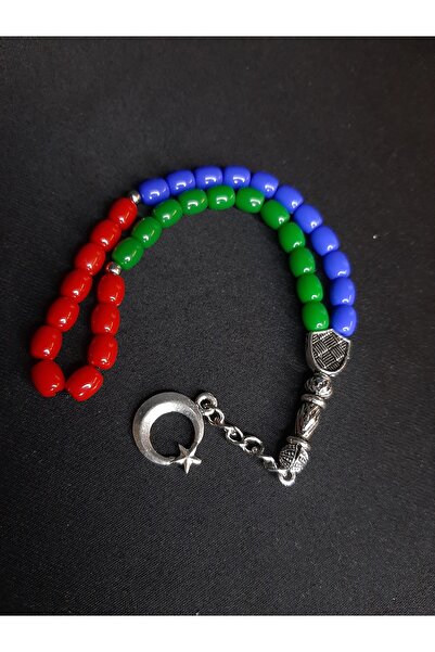 MRYart سبحة من الخرز البلاستيكي الملون بعلم أذربيجان مع شرابة على شكل نجمة القمر