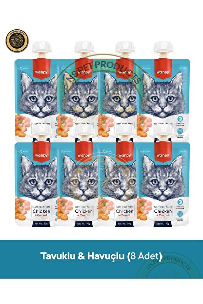 Wanpy Tavuk & Havuç Kedi Et Ezmesi Kedi Ödül Maması Seti 8x90 gr