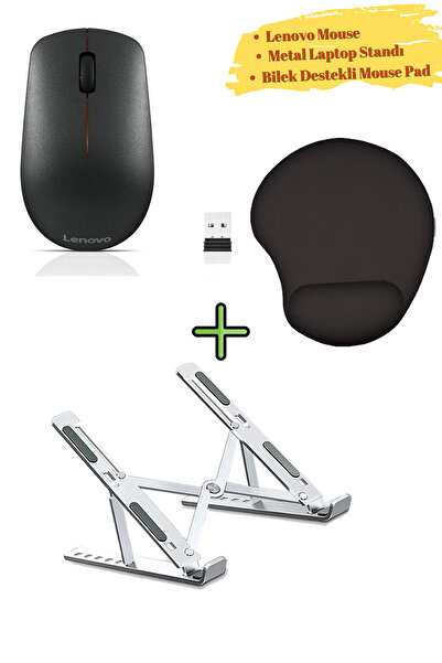 LENOVO Mouse Kablosuz GY50R91293, Metal Laptop Standı, Bilek Destekli Mousepad