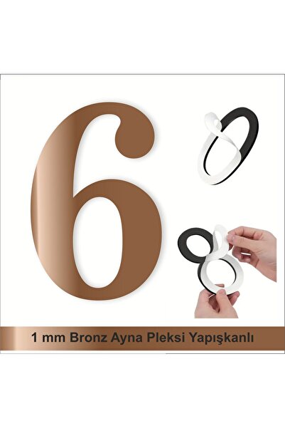 zafrakreklam Kapı Daire Numarası 1 mm Bronz Ayna Pleksi Yapışkanlı Numara 6 ALTI