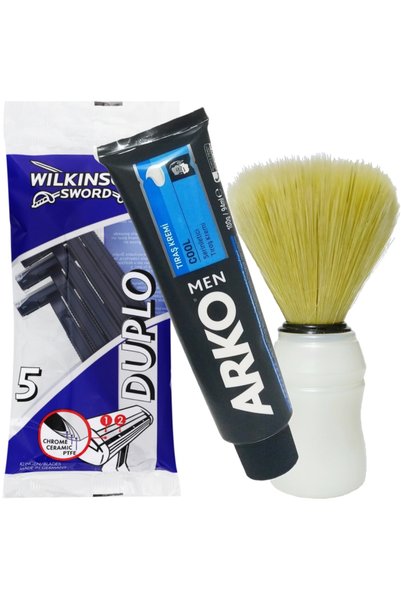 atamanstore Cool Tıraş Kremi 100 gr, Duplo Çift Bıçaklı Tıraş Bıçağı 5'li Poşet, Tıraş Fırçası Seti