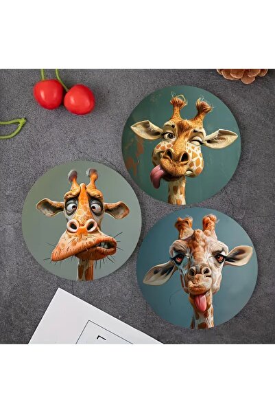 OKALİNA 8 قطع من قواعد الأكواب الخشبية بنمط زرافة (10x10 سم)