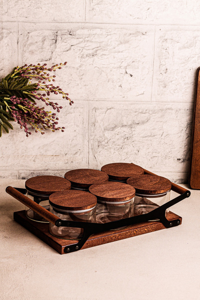 Snippy Trade 6-Piece Wooden Vacuum Lid Tray Glass Breakfast Glass Bowl 305 ml