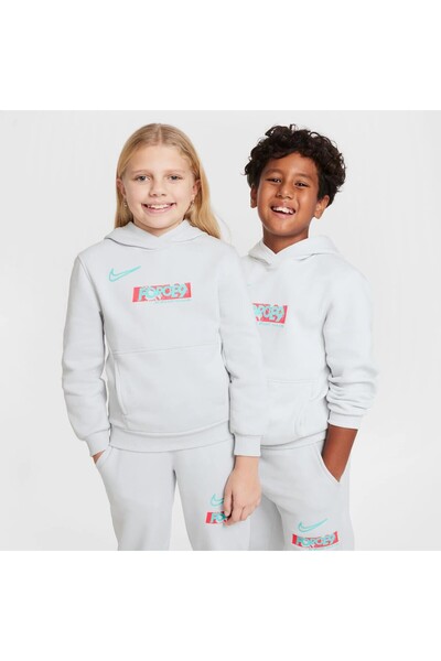 Nike Club Fleece Hoodie Kids Gray Single Top Sweatshirt