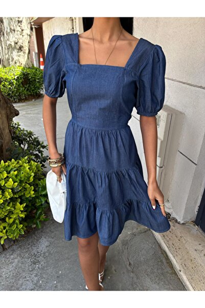 Genel Markalar Fırsat Byr Kare Yakalı Ve Gipe Detaylı Elbise 2883 Yeni