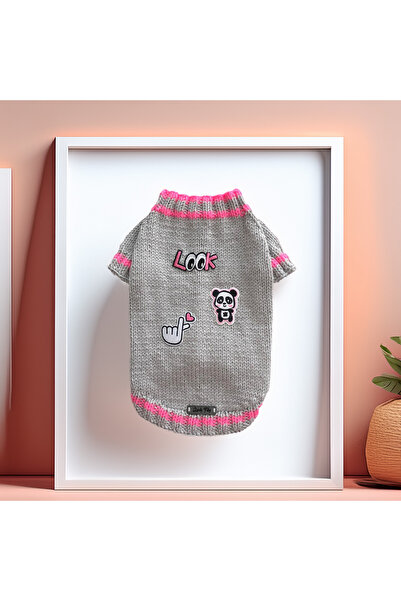 Lady Fify Panda Love Grey Pink Sweater for Dog