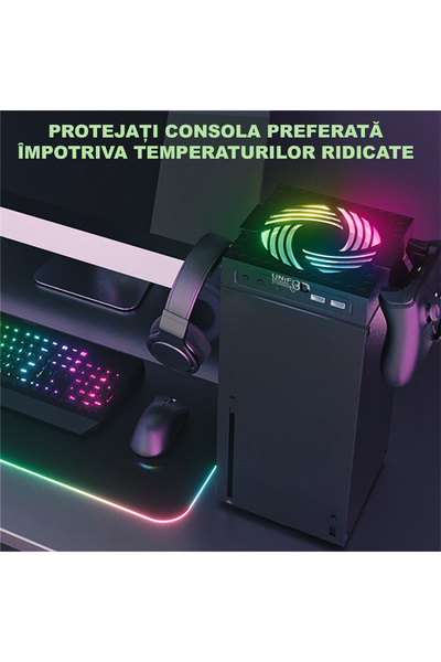 Unified Studios Ventilator Xbox Seria X, 3 viteze, LED RGB, 2 USB, suport detasabil casti si controller