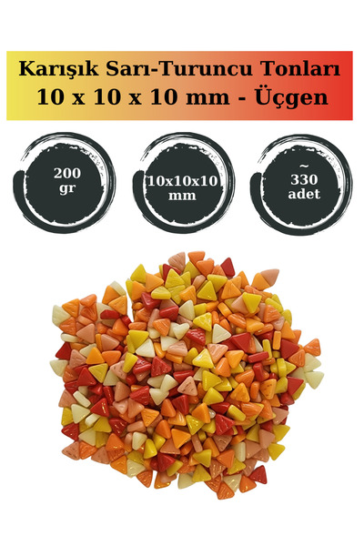 Zen Mozaik Sanatsal Mozaik Çalışmalarınız için 10x10 x10 mm - Üçgen Cam Mozai...