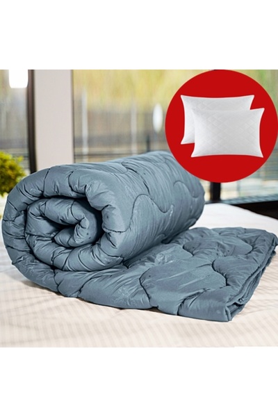 PATONE Winter duvet set, wool, polycotton, 160x210cm, quilted, anthracite with 2 pillowcases 50x70cm