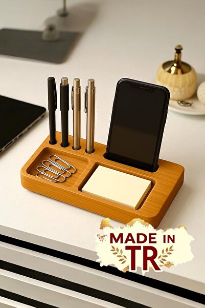 Ayd ahşap منظم سطح المكتب من خشب الزان الصلب - حامل الهاتف، حامل الأقلام، حام...