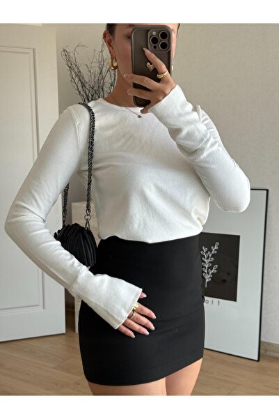 BAŞARAN Μίνι υφασμάτινη φούστα με μαύρο φερμουάρ στην πλάτη