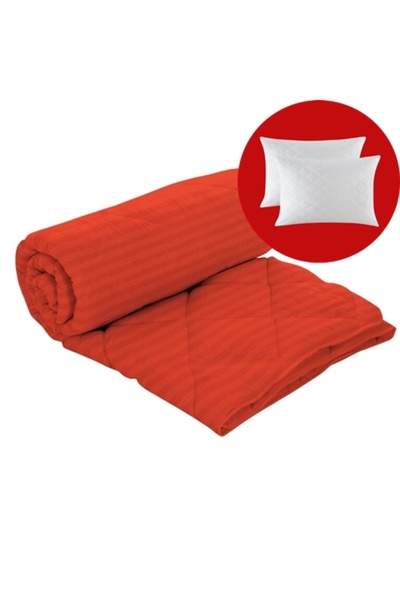 PATONE Winter duvet set, wool, polycotton damask, 140x210cm, quilted, orange with 2 pillowcases 50x70cm