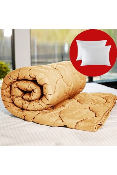 PATONE Winter duvet set, wool, polycotton, 160x210cm, quilted, orange with 2 pillowcases 50x70cm
