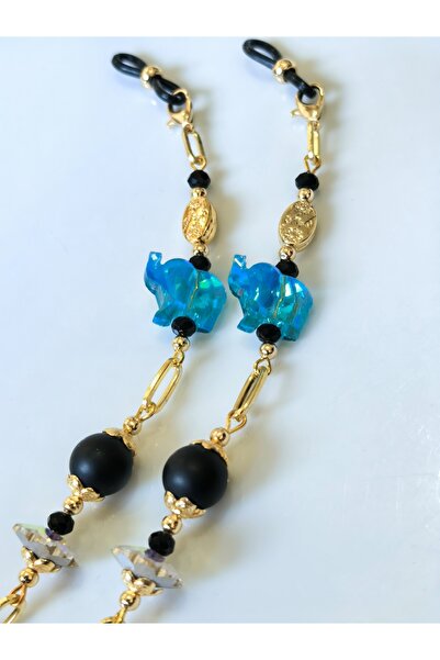 THİNBLACK Glasses Chain with Turquoise Glass Elephant Figure, 0Ni̇ks Natural Stone, Real Crystal Stone Chain
