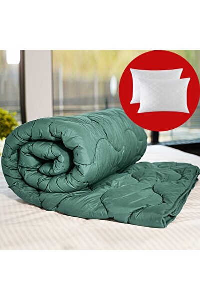 PATONE Set pilota iarna, lana, policoton, 200x220cm, matlasata, verde cu 2 pe...