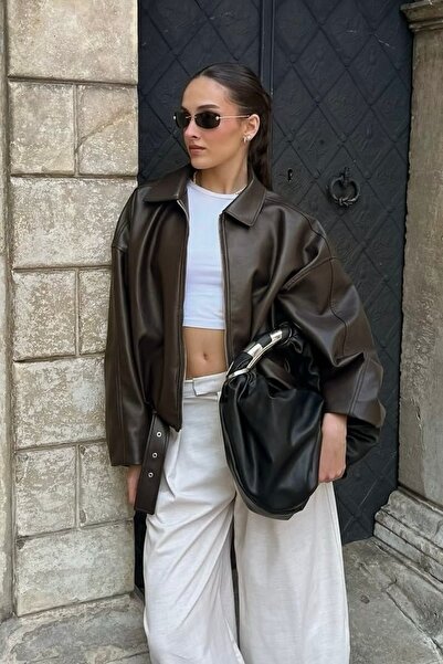 Moderk PB Viral Oversize Bomber Kadın Deri Ceket