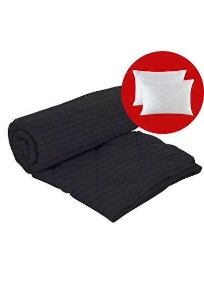 PATONE Winter duvet set, wool, polycotton damask, 180x210cm, quilted, black with 2 pillowcases 50x70cm