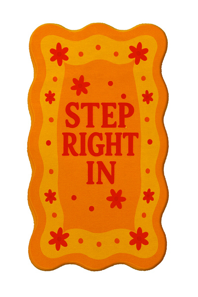 Rugs Modern Halı MOSSO Turuncu Tema Step Right In Yazı Desen Dokuma Taban Dek...