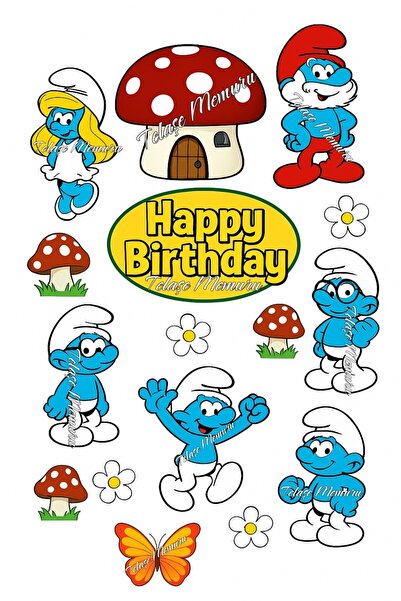 telaşe memuru Şirinler Temalı Yenilebilir Cupcake ve Pasta Resmi Baskısı - Ye...
