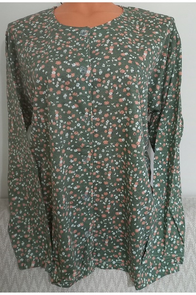 Anne Er Clothing Paper Print Combed Cotton Blouse Front Buttoned Long-Sleeve Print