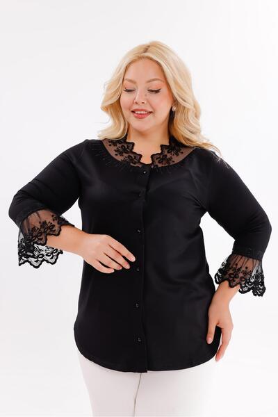 Siyezen Plus Size Lace Detailed Shirt