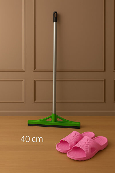 Metler Profesyonel Yer Çekpası 40 Cm Çift Kauçuklu + Metal Saplı WC Banyo Silecek + Terlik Seti