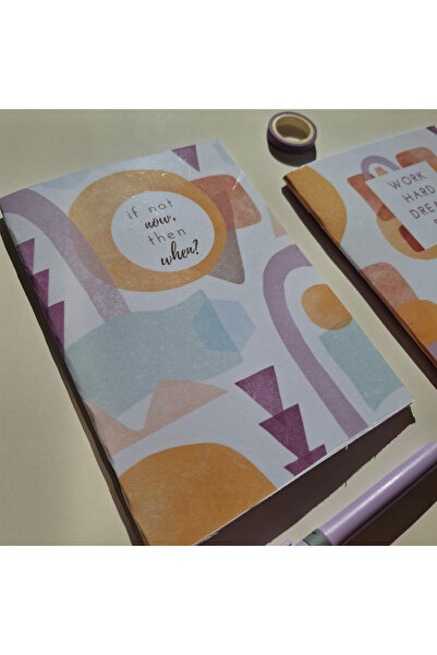 Songwol Studios A5 Stapled Notepad, Set of 2, Plain, Lined, Checkered, 40 Sheets, Glossy Cardboard Cover Purple Geometric