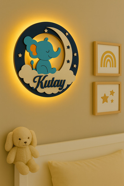 metora İsme Özel LED Işıklı Çocuk Bebek Odası Kapı ve Duvar Süsü - 35 cm Dekoratif Gece Lambası
